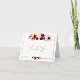 Cartão De Agradecimento Refinada Floral Geométrica Burgundy Gratidão