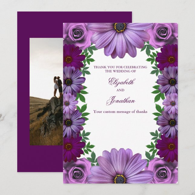 Cartão De Agradecimento Regal Purple Floral Wedding (Frente/Verso)