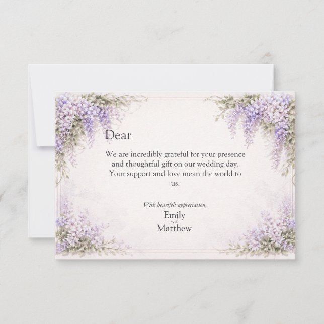 Cartão De Agradecimento Regency Wisteria Wedding Thank You Card (Frente)