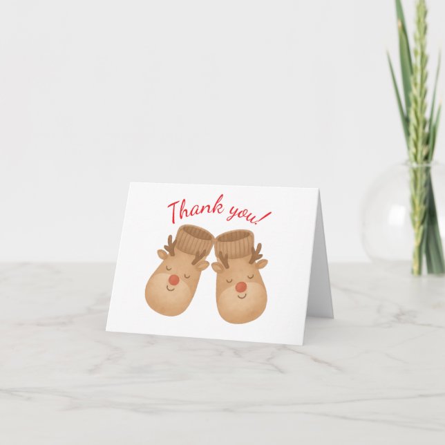 Cartão De Agradecimento Reindeer Baby Shower Thank You Card (Frente)