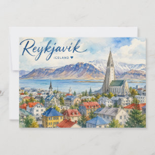 Cartão De Agradecimento Reiquiavique Islândia souvenir aquarela 