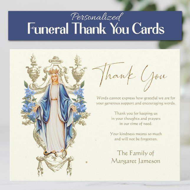 Cartão De Agradecimento Religião Católica Mary Funeral Memorial (Traditional Catholic Blessed Virgin Mary, Our Lady of Grace Funeral Thank you Condolence Cards)