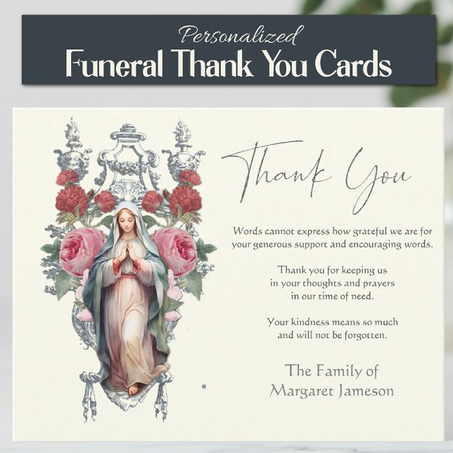 Cartão De Agradecimento Religião Católica Mary Funeral Memorial (Traditional Catholic Blessed Virgin Mary Floral Funeral Thank you Condolence Cards)