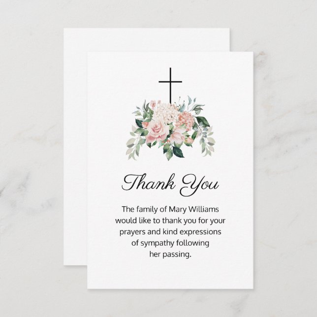Cartão De Agradecimento Religioso Christian Floral Funeral Obrigado (Frente/Verso)