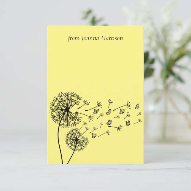 Cartão De Agradecimento Relógio de Dandelion Personalizado com Borboletas (Em pé/Frente)