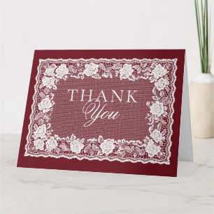 Cartão De Agradecimento Renda Doliy Burgundy Casamento Old Money