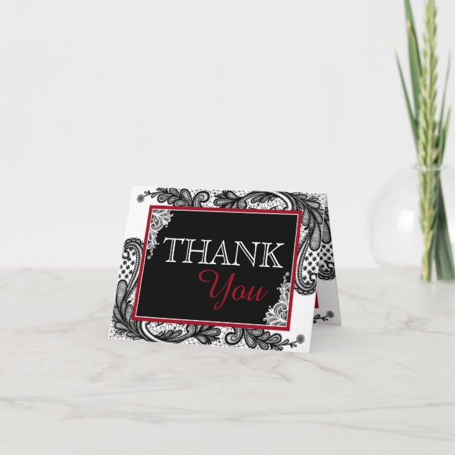 Cartão De Agradecimento Renda Preta Branco Moderno Goth Obrigado (Frente)