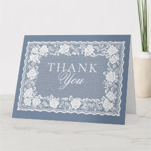 Cartão De Agradecimento Renda Vintage Oliva Azul Empoeirado Casamento Dinh