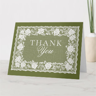 Cartão De Agradecimento Renda Vintage Oliva Verde Casamento Old Money