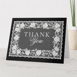 Cartão De Agradecimento Renda Vintage Preto e Branco Casamento de Dinheiro