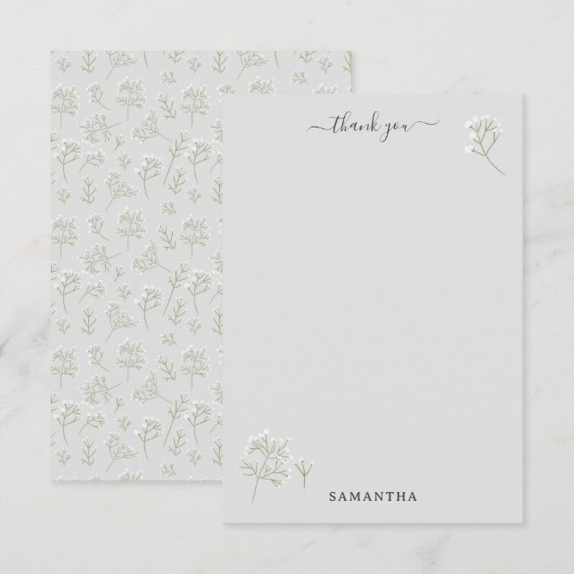 Cartão De Agradecimento Respiração de Bebê Flor de Água Branca Gypsophila (Frente/Verso)