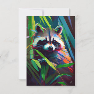 Cartão De Agradecimento Retrato de Animais Raccoon Pintura de Vida Selvage