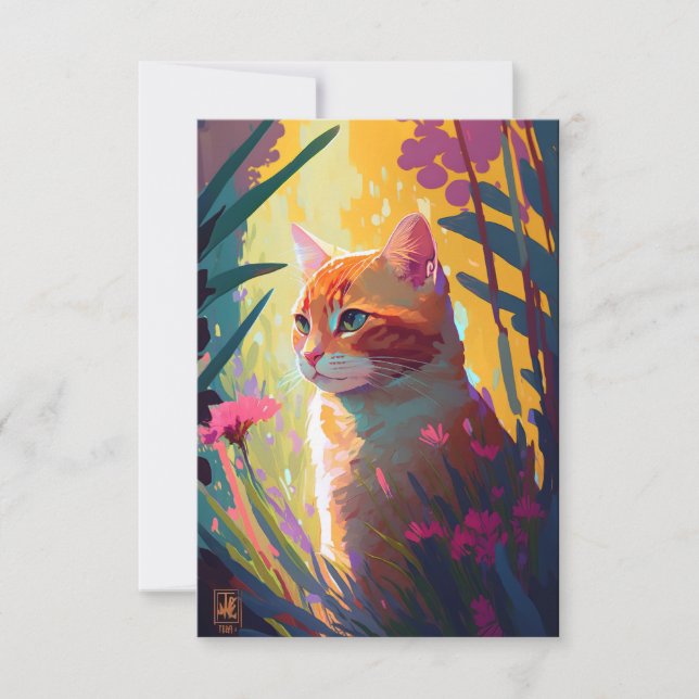 Cartão De Agradecimento Retrato de Cat Animal Pintura de Natureza Selvagem (Frente)