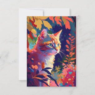 Cartão De Agradecimento Retrato de Gato Animal Pintura Vida Selvagem Arte