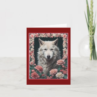 Cartão De Agradecimento Retrato de lobo com flores