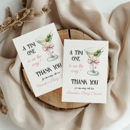 Cartão De Agradecimento Retro A Tini One Martini Pink Bow Girl Baby Shower