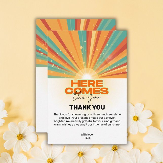 Cartão De Agradecimento Retro Aqui Vem O Chá de fraldas Filho (Criador carregado)