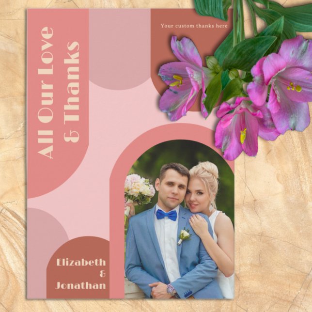 Cartão De Agradecimento Retro Arches Casamento Cor-de-Rosa Coral (Criador carregado)