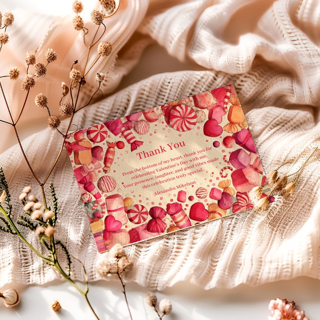 Cartão De Agradecimento Retro Candy Sweets Valentine Party (Criador carregado)