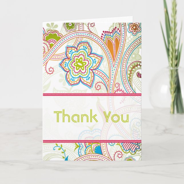 Cartão De Agradecimento Retro Floral Wedding Thank You Cards (Frente)