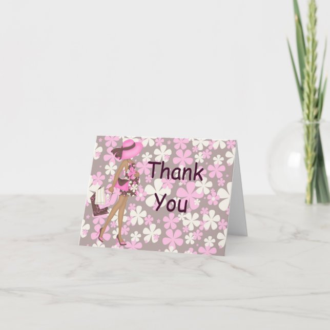 Cartão De Agradecimento Retro Flowers Thank You Notecard (Pink AA) (Frente)