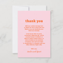 Cartão De Agradecimento Retro Font Orange e Pink Modern Weding