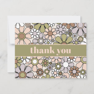 Cartão De Agradecimento Retro Garden Vintage 60s 70s Azeite Floral Verde