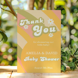 Cartão De Agradecimento Retro Groovy Daisy Baby Boy Chá