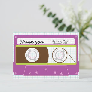 Cartão De Agradecimento Retro Mixtape Casamento Roxo e Limão