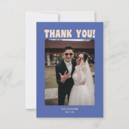 Cartão De Agradecimento Retro Modern Bold Typography Blue Wedding Photo