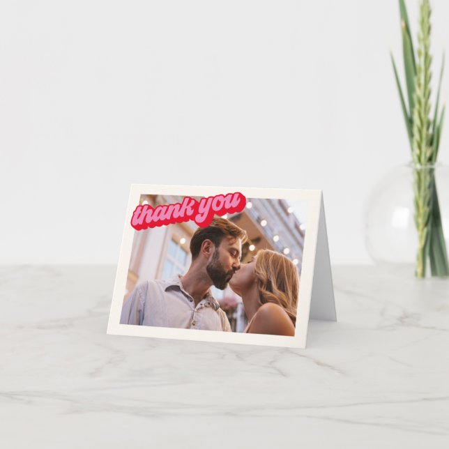 Cartão De Agradecimento Retro Modern Groovy Bold Pink Red Photo  (Frente)