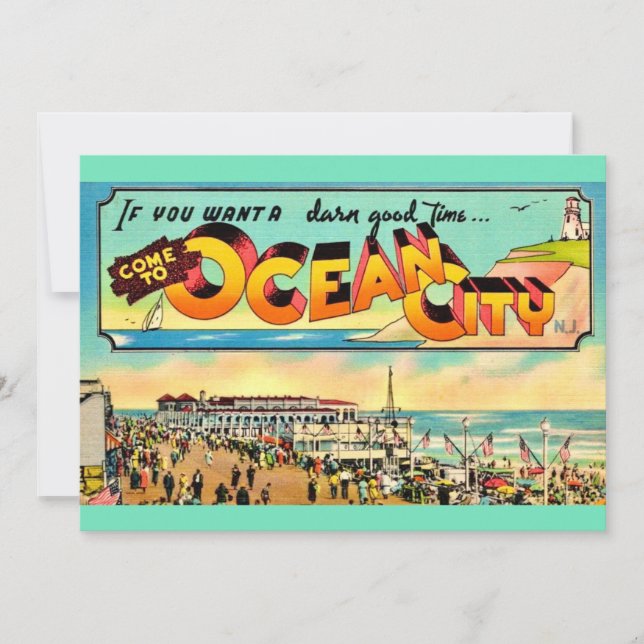 Cartão De Agradecimento Retro Ocean City NJ Greetings Big 5x7 Postcard (Frente)