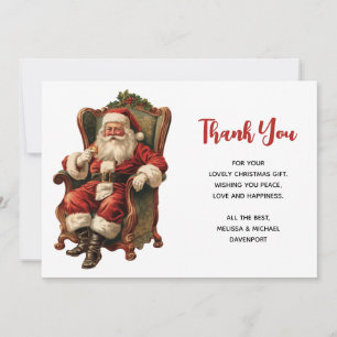 Cartão De Agradecimento Retro Papai Noel Sentado em Cadeira de Natal