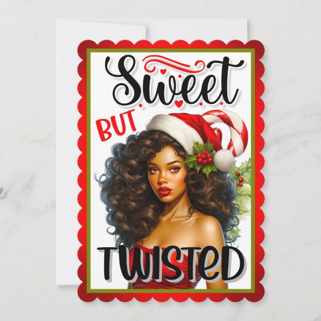 Cartão De Agradecimento Retro Pinup de Natal doce mas torcido (Frente)