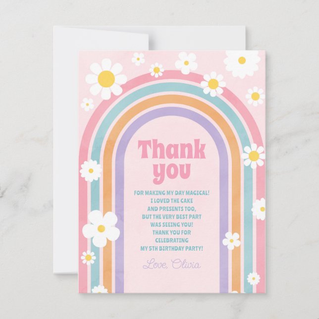 Cartão De Agradecimento Retro Rainbow Flowers Daisies Thank You Card (Frente)