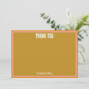 Cartão De Agradecimento Retro Rosa Laranja Dourado Groovy Chá de Bebê Pers
