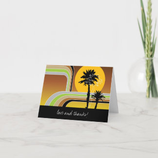 Cartão De Agradecimento Retro Sunset Tropical Palm Tres Casamento Obrigado