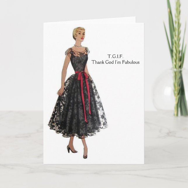 Cartão De Agradecimento Retro Woman - TGIF - Thank God I'm Fabulous, (Frente)