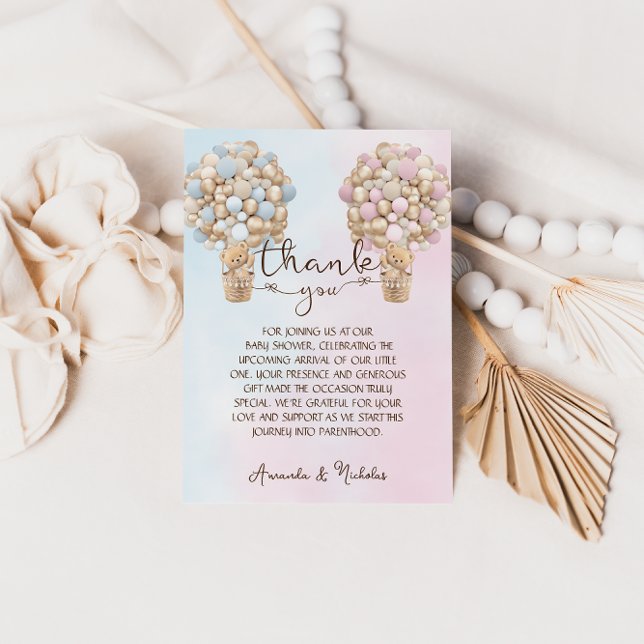 Cartão De Agradecimento Revelação de Gênero do Urso Dourado de Teddy Azul- (Criador carregado)