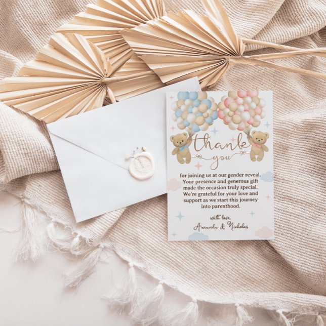 Cartão De Agradecimento Revelação do Sexo Balões Rosa e Azul (Criador carregado)