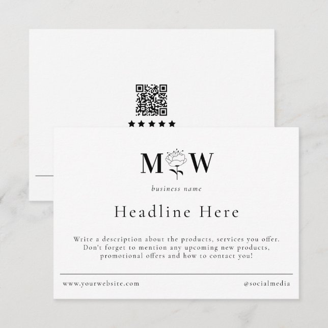 Cartão De Agradecimento Review Thank Packaging Insert Floral Monogram Info (Frente/Verso)