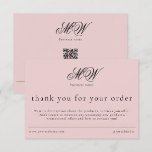 Cartão De Agradecimento Revisão da Ordem Embalagem Inserir Script Monogram