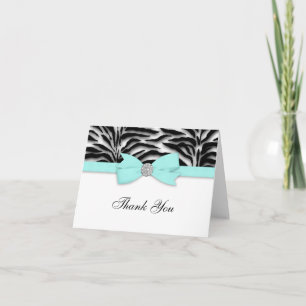 Cartão De Agradecimento Ribbon Bow Teal Blue Zebra Thank You Cards