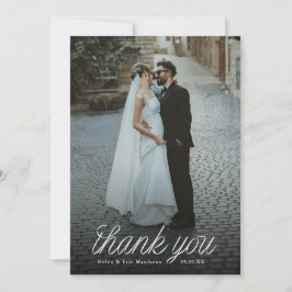 Cartão De Agradecimento Ribbon Script Minimalist Wedding Photo