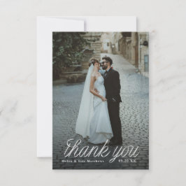 Cartão De Agradecimento Ribbon Script Minimalist Wedding Photo Small