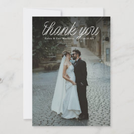 Cartão De Agradecimento Ribbon Script Top Minimalist Wedding Photo