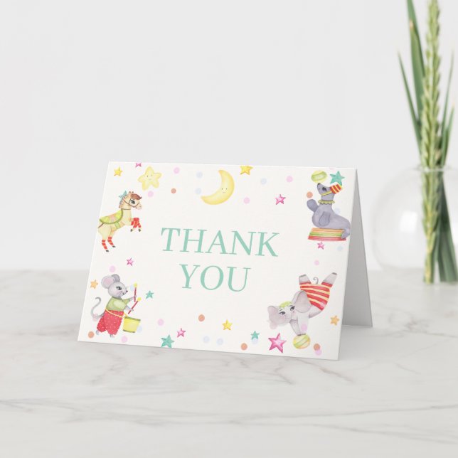 Cartão De Agradecimento Rico Circus Carnival Animal Chá de fraldas (Frente)