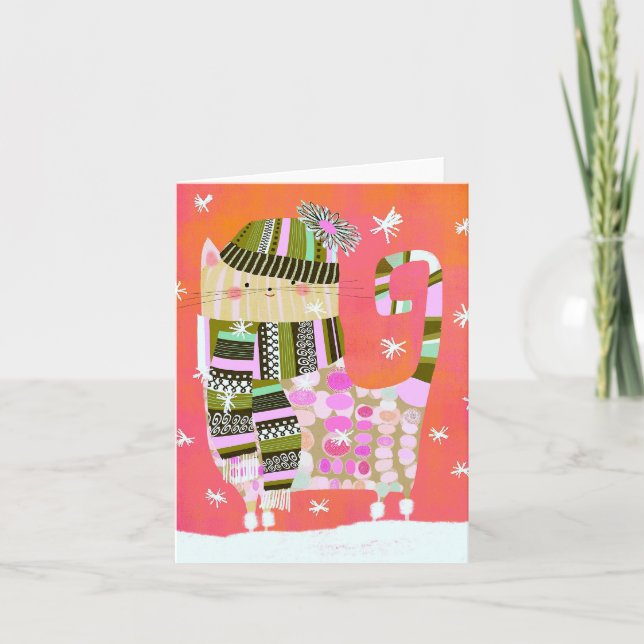 Cartão De Agradecimento Rico Winter Cat VAZIO Greeting Card (Frente)