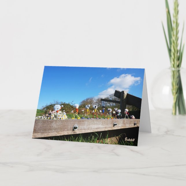 Cartão De Agradecimento Rijtje Fubby's die in een optocht met madeliefjes. (Frente)