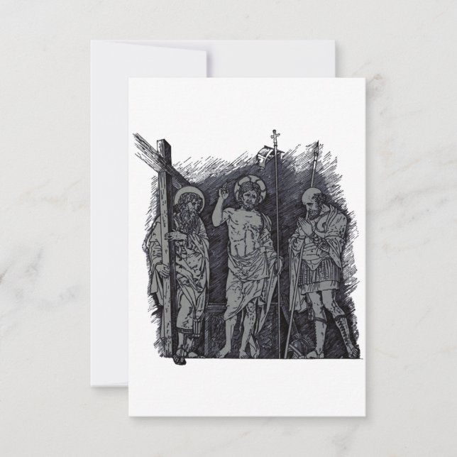 Cartão De Agradecimento Risen Christ with Andrew and Longinus Holy Card (Frente)